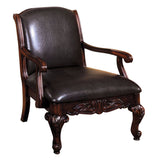 Benzara Sheffield Traditional Occasional Chair, Antique Dark Cherry BM131911 Antique Dark Cherry Leatherette Solid Wood & Others BM131911