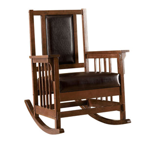 Benzara Apple Valley Transitional Apple Valley Rocker Chair, Expresso Finish BM131915 Espresso Leatherette Solid Wood & Others BM131915