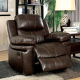 Benzara Transitional Recliner Chair, Brown BM131921 Brown Bonded Leather Match BM131921