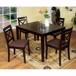 Benzara Wooden Dining Set with Slatted Back Chairs, Pack of 5, Brown BM137415 Expresso Finish Microfiber Solid Wood Wood Veneer & Others BM137415