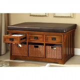 Benzara Five Drawers Wooden Dresser with 2 Cabinets and 2 Jewelry Trays, Brown BM137454  Leatherette Wood & Others BM137454