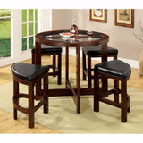 Benzara Crystal Cove I Quaint Virile 5 Piece Counter Height Table Set, Dark Walnut BM138063 Dark Walnut Leatherette Tempered Glass Solid Wood & Others BM138063