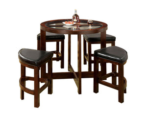 Benzara Crystal Cove I Quaint Virile 5 Piece Counter Height Table Set, Dark Walnut BM138063 Dark Walnut Leatherette Tempered Glass Solid Wood & Others BM138063