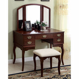 Benzara Ashland Traditional Style Vanity Table, Cherry BM138071 Cherry Fabric Solid Wood & Others BM138071