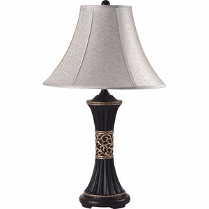 Benzara Naya Reeded Base Table Lamp in Espresso and Gold BM141702 Espresso, Gold Polyresin BM141702