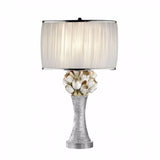 Benzara Simone Table Lamp With Glitter Embellishments, White, Silver BM141730 White, Silver Polyresin BM141730