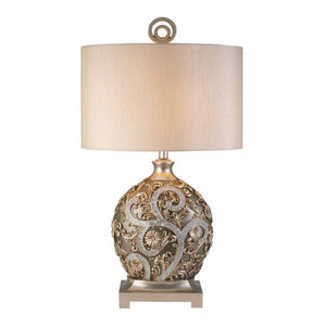 Benzara Estelle Traditional Style Table Lamp,Champagne Silver BM141752 Champagne Silver Polyresin BM141752