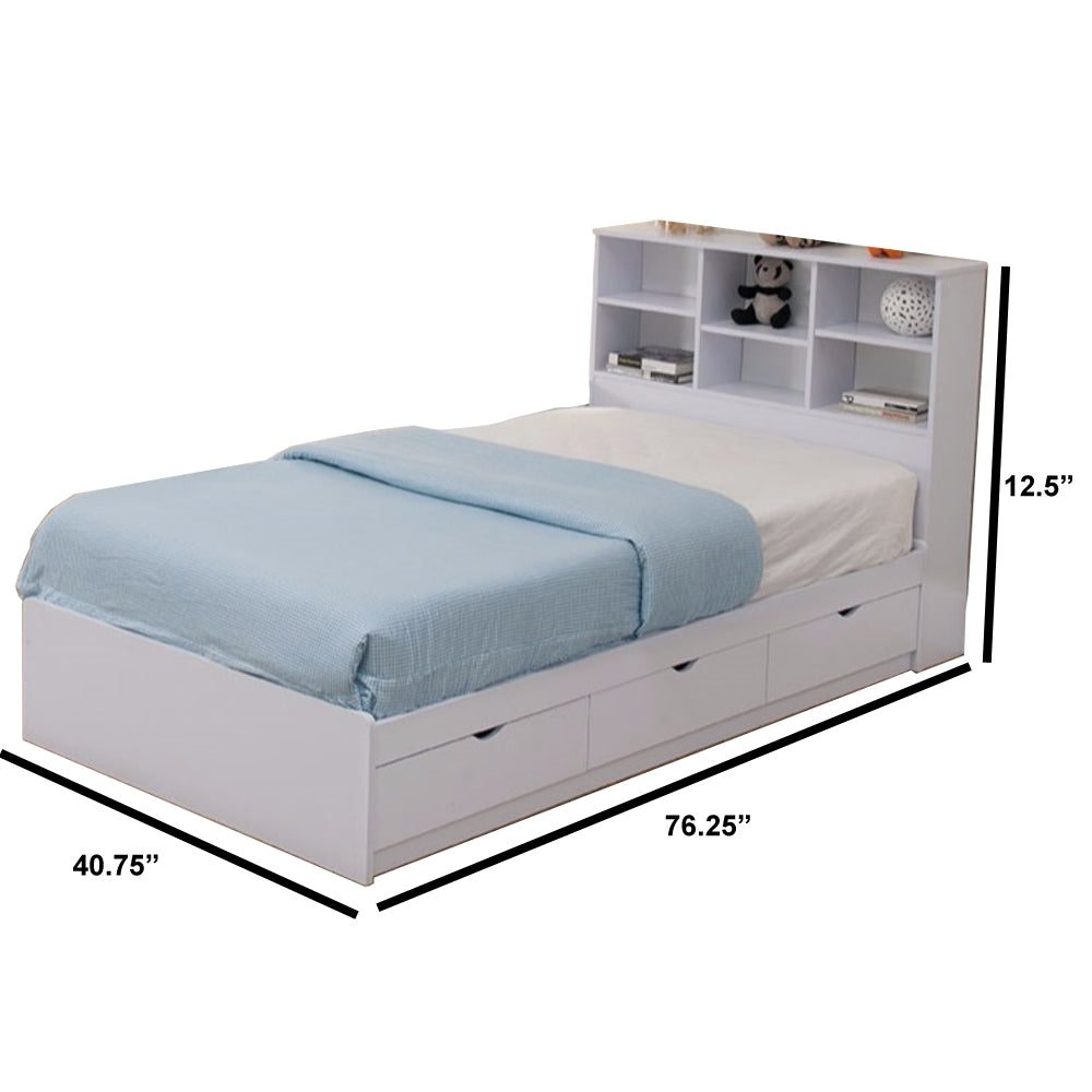 Benzara Contemporary Style Wooden Frame Twin Size Chest Bed with 3 Drawers, White BM141870 White Solid Wood BM141870