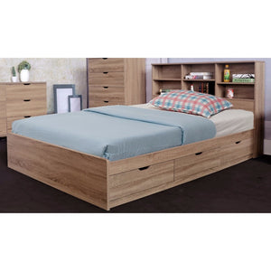 Benzara Wooden Full Size Bed Frame with 3 Drawers and Grain Details, Taupe Brown BM141886 Brown Wood BM141886