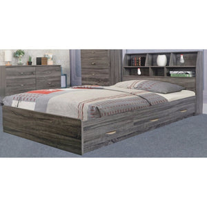 Benzara Grained Wooden Frame Full Size Chest Bed with 3 Drawers, Distressed Gray BM141893 Gray Wood BM141893