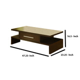 Benzara 17 inch Contemporary 1 Drawer Wooden Coffee Table, Brown BM141958 Brown Solid Wood, MDF BM141958