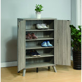 Benzara 47 Inch 2 Door Wooden Show Cabinet with Angled Legs, Gray BM144464 Gray Solid Wood, MDF BM144464