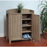 Benzara Slatted Pattern Shoe Cabinet With Molded Top, Brown BM144465 Brown Wood BM144465