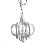 Benzara Wood Metal Antique Chandelier, White BM147073 White Wood Metal BM147073