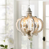 Benzara Wood Metal Antique Chandelier, White BM147073 White Wood Metal BM147073