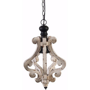 Benzara Wooden Home Perth Chandelier, White BM147075 White Metal BM147075