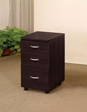 Benzara 3 Drawer Wooden File Cabinet With Casters and Metal Handles, Brown BM148328 Brown Solid Wood and Veneer BM148328