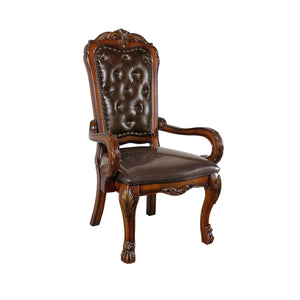 Benzara Carved Wooden Frame Leatherette Arm Chair with Claw Legs, Brown BM148332 Brown Solid Wood, Veneer and Leatherette BM148332