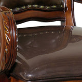 Benzara Carved Wooden Frame Leatherette Arm Chair with Claw Legs, Brown BM148332 Brown Solid Wood, Veneer and Leatherette BM148332