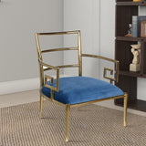 Benzara Sumptuously Opulent Stainless Steel Accent Chair BM148604 Gold and Blue  stainlessupholstery polyester BM148604