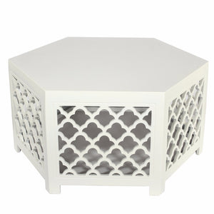 Benzara Hexagonal Urban Vogue Cocktail Table BM148625 White  MDF BM148625