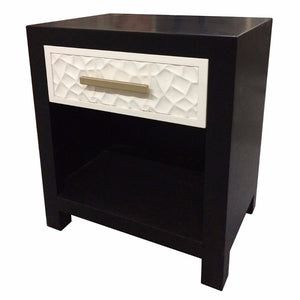 Benzara Debonairly Modeled Studio Night Stand BM148631 Black & White MDFmetal BM148631