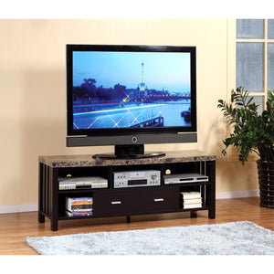 Benzara Deluxe Faux Marble Top TV Stand With 5 Open Shelves. BM148743 Dark Brown Metal BM148743