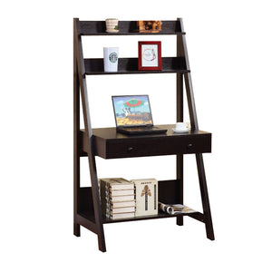 Benzara Contemporary Style Ladder Desk With 3 Open Shelves. BM148747 Dark Brown Wood BM148747