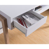 Benzara Contemporary Style Desk With Open Storage Shelf, White and brown BM148830 White and Brown Wood BM148830