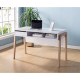 Benzara Contemporary Style Desk With Open Storage Shelf, White and brown BM148830 White and Brown Wood BM148830