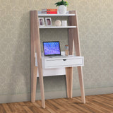 Benzara Huge Adorning Computer Desk With Drawer, Light Brown and White BM148919 Light Brown & White Wood and Metal BM148919