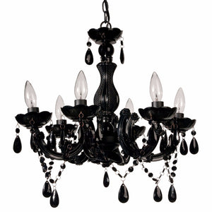 Benzara Bold and Beautiful 6-Arm Chandelier BM149420 Black  PLASTIC BEAD IRON GLASS BM149420