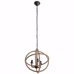 Benzara Impressive Cade-3 Light Roped Chandelier BM149497 Ivory IRON  HEMP  BM149497