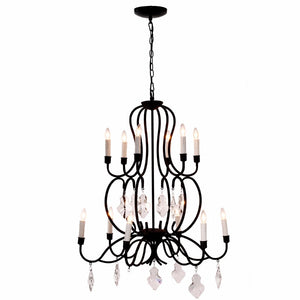 Benzara Opulently Dramatic Chandelier BM149521 Black METALCRYSTAL BM149521