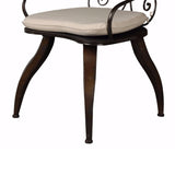 Benzara Retro Chair With Flared Curvy Legs, Set of 2 BM149532 Dark Brown Metal, Sponge and Linen BM149532