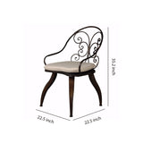 Benzara Retro Chair With Flared Curvy Legs, Set of 2 BM149532 Dark Brown Metal, Sponge and Linen BM149532