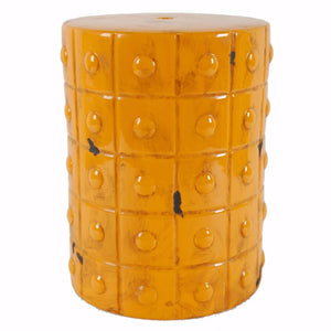 Benzara Studded Round Ceramic Frame Garden Stool, Yellow BM149549 Yellow Ceramic BM149549