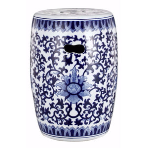 Benzara Elegant Classic Garden Stool BM149598 White and Blue  CERAMIC BM149598