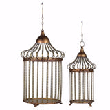 Caged Metal Frame Lantern ,Set of 2, Brass