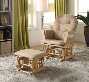 Benzara Rehan Glider Chair & Ottoman, 2 Piece Pack Brown & Natural Oak BM151933 Brown Rbw Mfb BM151933