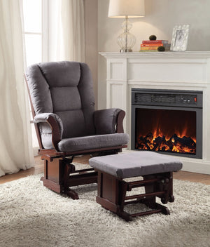 Benzara Aeron Glider Chair & Ottoman, 2 Piece Pack Gray & Brown BM151935 Gray & Brown Rbw Mfb BM151935