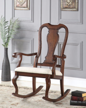 Benzara Sheim Rocking Chair, Cream and Brown BM151940 Cream and Brown Fabric Rbw () BM151940