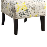 Benzara Bicycle Pattern Fabric Accent Chair with Wooden Legs, Multicolor BM151951 Multicolor Solid Wood, Veneer and Fabric BM151951