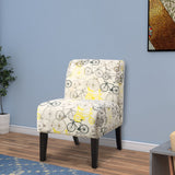 Benzara Bicycle Pattern Fabric Accent Chair with Wooden Legs, Multicolor BM151951 Multicolor Solid Wood, Veneer and Fabric BM151951