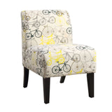 Benzara Bicycle Pattern Fabric Accent Chair with Wooden Legs, Multicolor BM151951 Multicolor Solid Wood, Veneer and Fabric BM151951