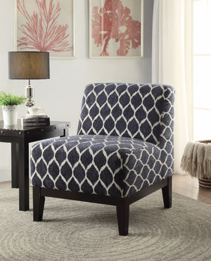 Benzara Hinte Accent Chair, Dark Blue Chenille BM151968 Blue Chenille Fabric Foam Poplar Wood BM151968