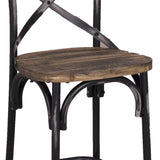 Benzara Zaire Bar Chair, Walnut & Antique Black BM152029 Black Steel Chinese Fir Wood BM152029