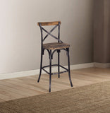 Benzara Zaire Bar Chair, Walnut & Antique Black BM152029 Black Steel Chinese Fir Wood BM152029