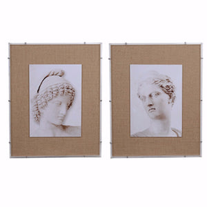 Benzara Framed Roman Figure Prints-Set of`2 BM154098 Antique White MDFLINENACRYLIC BM154098