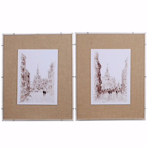 Benzara European Watercolor Street Prints-Set of 2 BM154099 Antique White MDFLINENACRYLIC BM154099